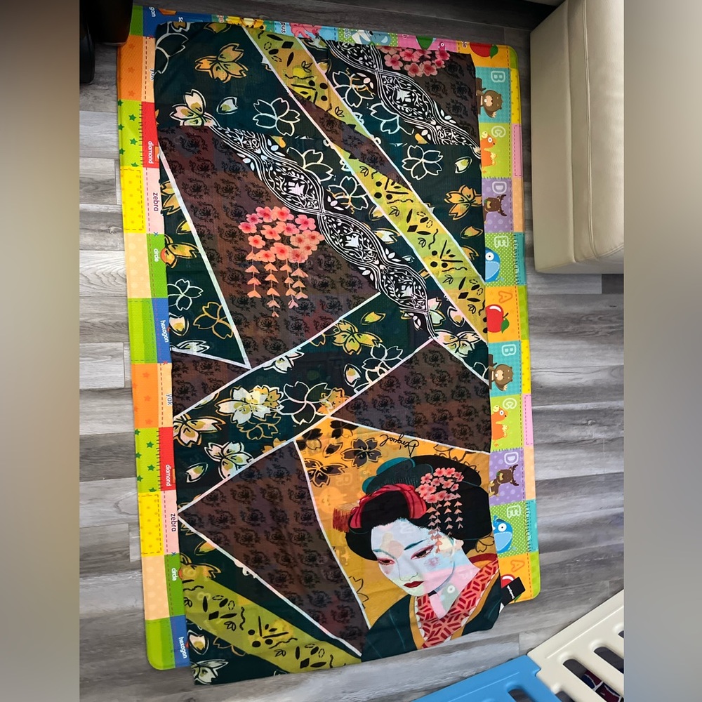 NWT - Desigual Women’s Japanese Style Patchwork Rectangle Scarf -Size 39” x 74”